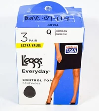 L'eggs Everyday Control Top Sheer Toe Pantyhose 3 pair Q SUNTAN 43194