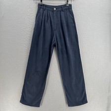 REFORMATION Mason Pants Womens 2 Petite Navy Blue Twill Wide Leg Trouser Office