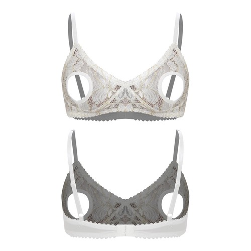 Reggiseno donna aperto capezzoli pizzo top senza fili sfoderato ritaglio reggiseno lingerie - Foto 13 di 52