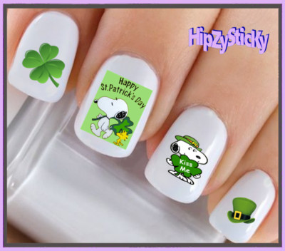 Nail Art P7512 St Patricks Kiss Me Clover Dog Waterslide Nail Decals Transfers