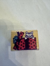 Vtg Kitten In Present Inkadinkado Rubber Stamp