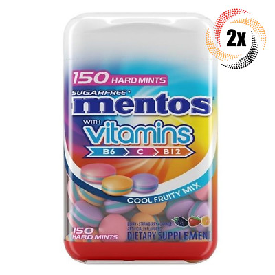 2x Packs Mentos Vitamins Cool Fruity Mix Hard Mints | 150 Pieces Each | 3.7oz