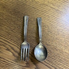 Holmes  Edwards IS Silver Plate Vintage Baby/ Child Fork and Spoon Set