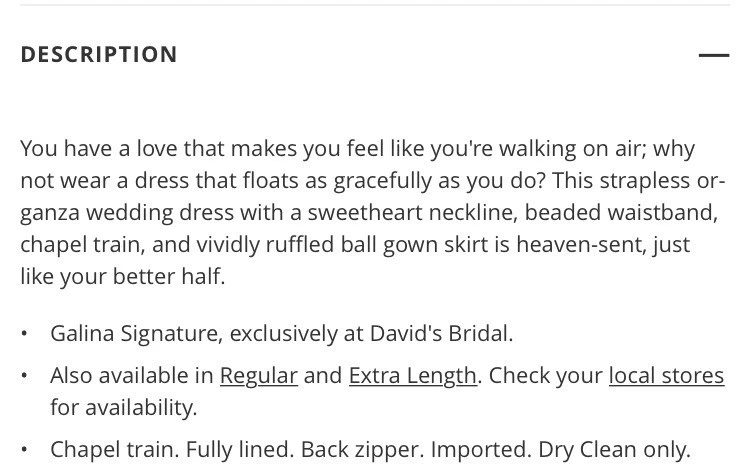 David's Bridal Galina Signature 8 Petite White Organza Bridal Gown Wedding Dress - Image 4 of 4