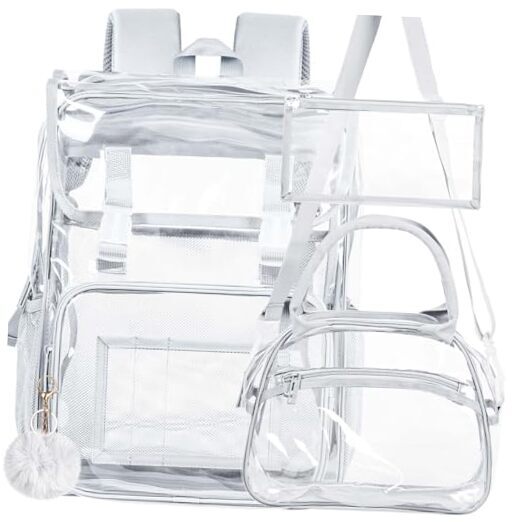 3PCS Clear Backpack, Heavy Duty See Through PVC School Bookbag with Grey 3pc