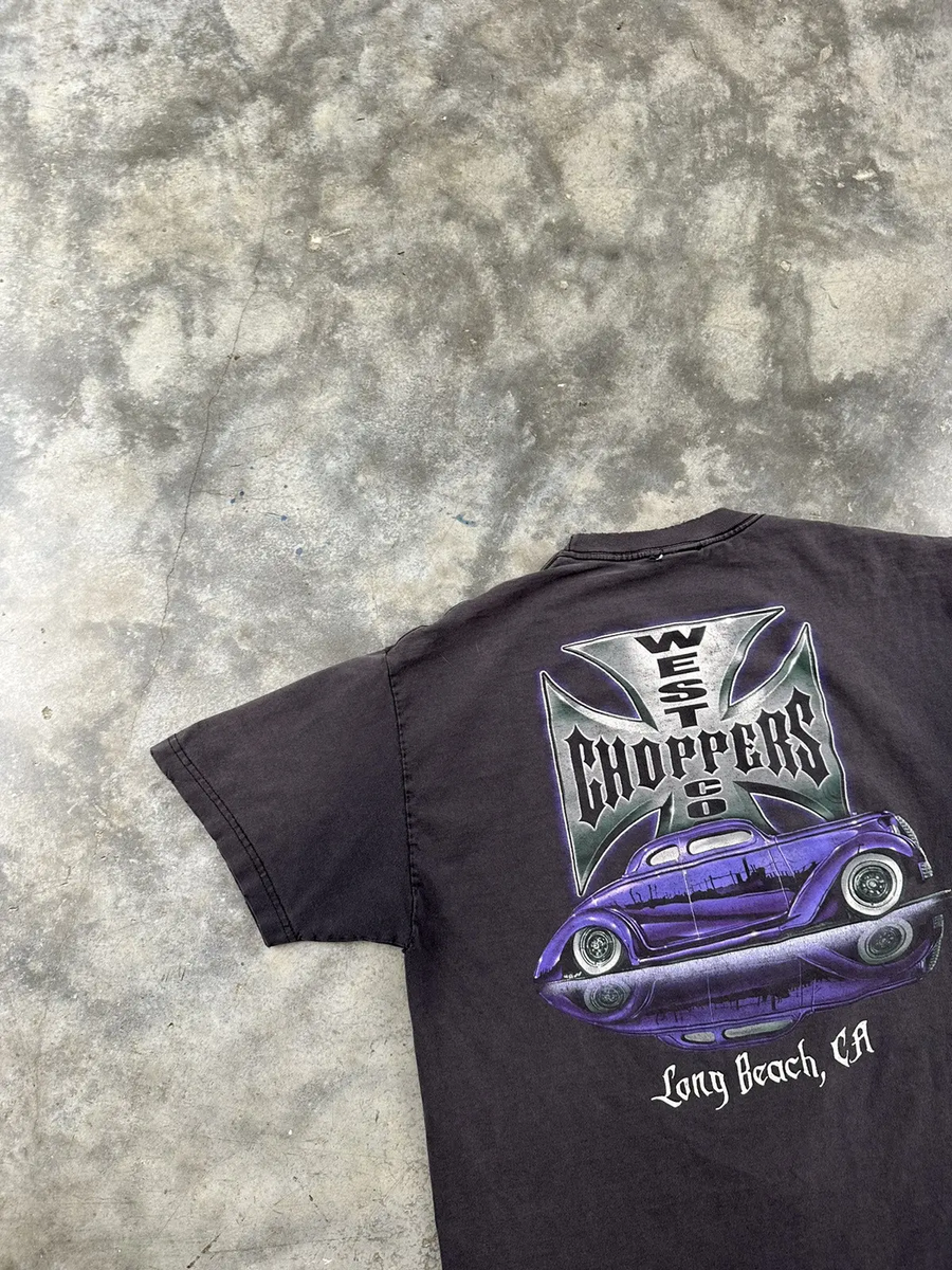 専用 vintage west coast choppers Vintage Thrashed Westcoast Choppers Purple Chrome Cross Tee | eBay