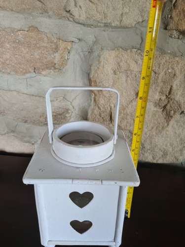 Decorative White Wooden Candle Lantern Heart Cut Out Shabby Chic Style - Picture 8 of 8