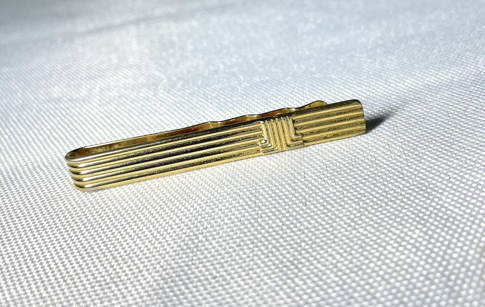 Auth Lanvin Double JL Mark Stripe Line Tie Pin Tie Bar Tie Clip Gold Vintage men