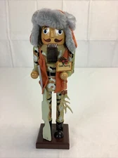 Hunter Nutcracker Figurine Holding Rifle And Deer Antlers 13" Orange Vest