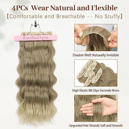 Hair Extensions, 4PCS Clip in Long 20 Inch Dark Ash Blonde and Golden Blonde - Bild 2 von 6