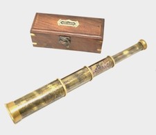 Solid Brass Telescope Antique Nautical Spyglass Marine Wooden With Box Decor