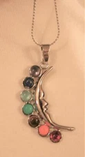 Delightful Little Crescent Moon Chakra Natural Stones Healing Prayer Necklace
