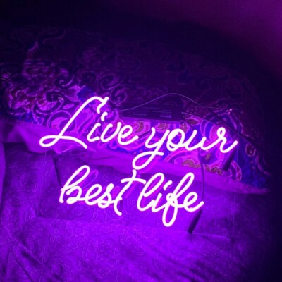 17'' Live Your Best Life Purple Acrylic Neon Sign Light Lamp Visual Beer Bar JY