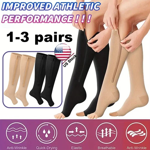 Zipper Compression Socks Support Graduated Stockings Mens Women 20-30mmHg Unisex - Picture 1 of 22