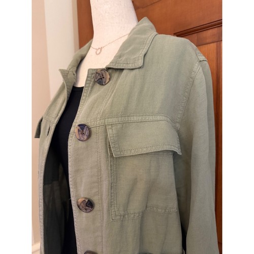 Nicole Miller Lino Fatiga Utilidad Camisa Chaqueta Mujer M Verde Oliva Ligera - Imagen 13 de 13