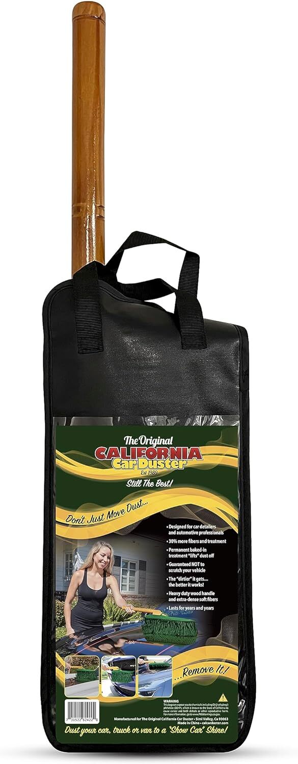 California Car Duster Standard Auto Car Duster with Wooden Handle, Green Mop