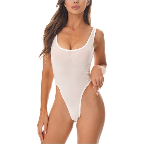 Women's Sexy Mesh One Piece Bodysuit See-through High Cut Lingeries Swimwear - Picture 36 of 54