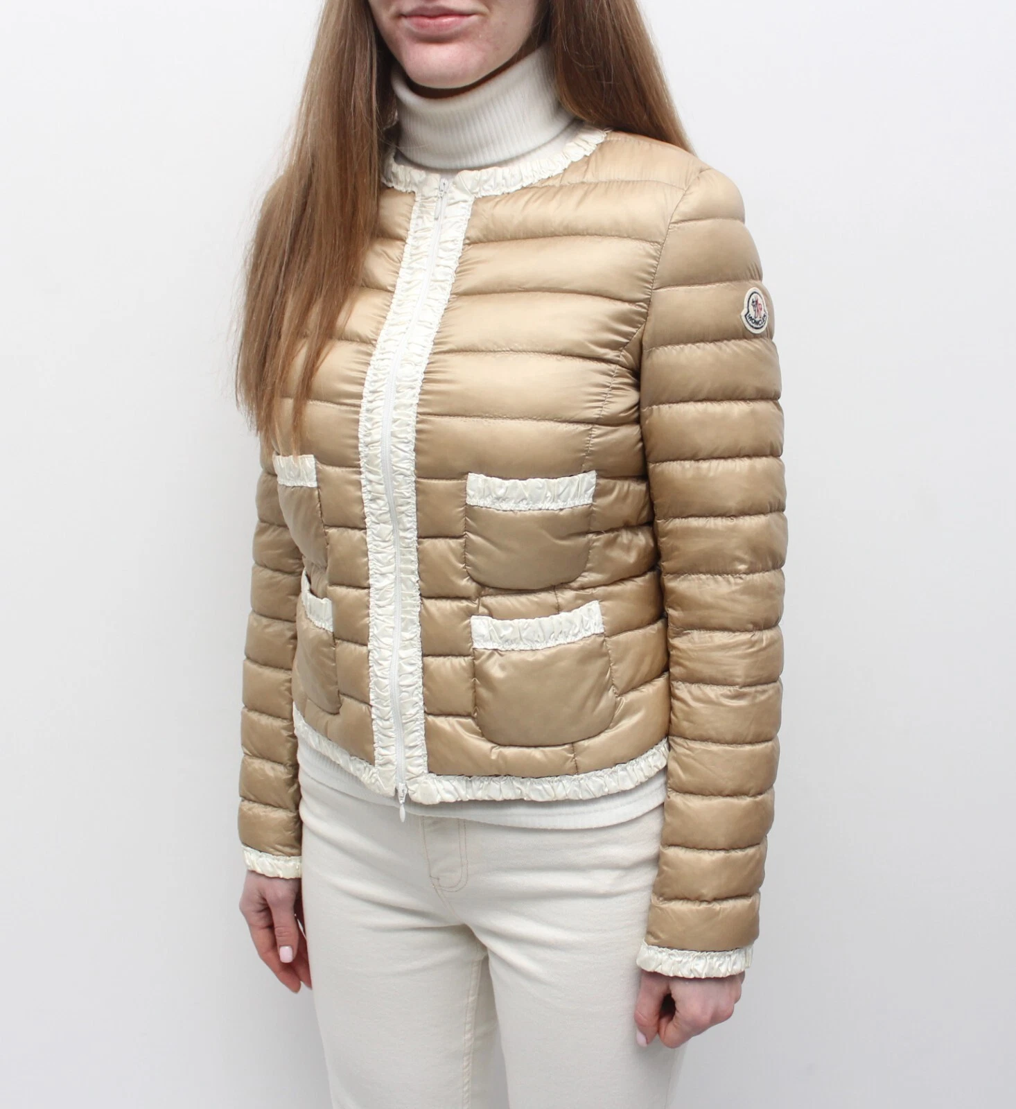 Giacca tampone donna MONCLER Flavienne trapuntata cerniera intera beige 1 ~S RARA