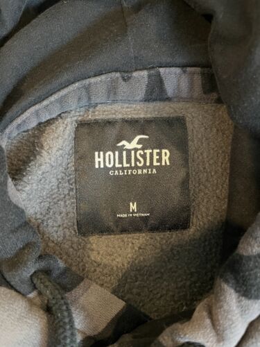 MENS HOLLISTER SIZE M BLACK/GRAY CAMO HOODIE W FRONT KANGAROO POCKET EUC - Picture 4 of 5