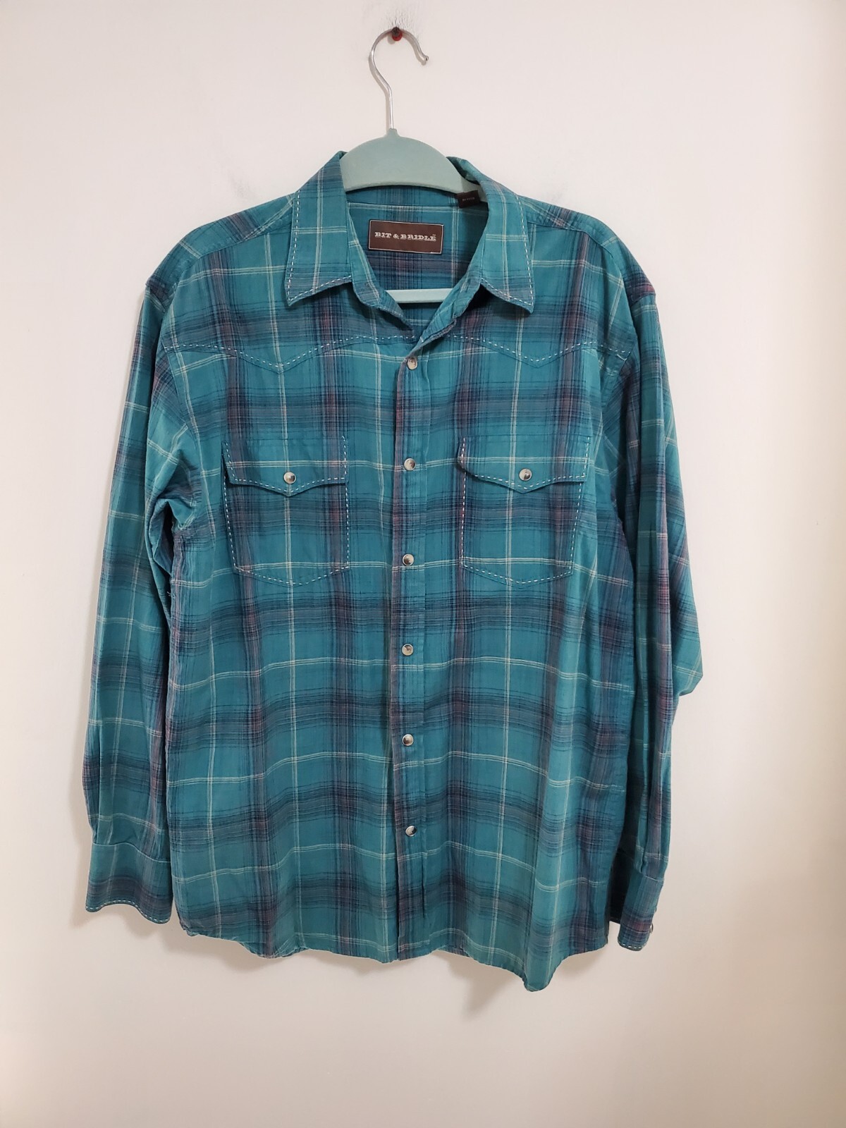 Bit And Bridle Green Plaid Snap Rodeo Long Sleeve Shirt. Mens  Size Medium.