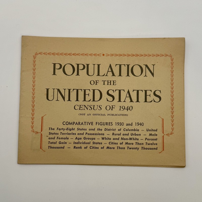 POPULATION OF THE UNITED STATES Census of 1940 Advertising Medicine Booklet
