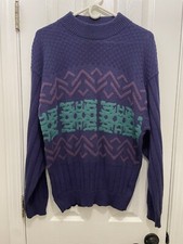 Vintage Gitano Sweater Size M Blue Aztec Geometric Medium Made in USA