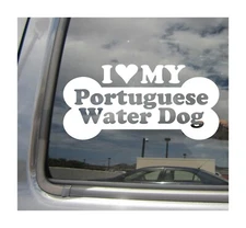 I Heart Love My Portuguese Water Dog - Dog Bone Car Vinyl Decal Sticker 13777