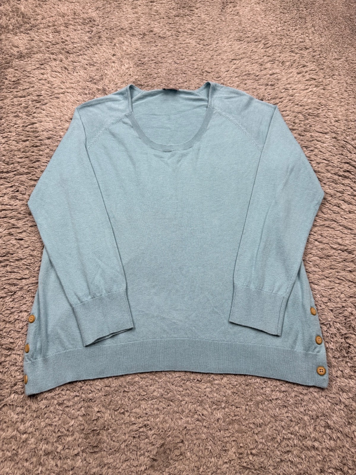 J Jill Sweater Women Large Turquoise Silk Blend Ribbed V Neck Lagenlook Pullover