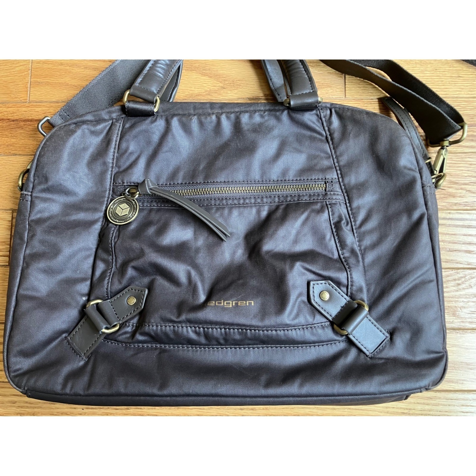 Hedgren Unisex Nylon Crossbody Bag Olive Green Briefcase Messenger image 4