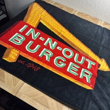 In N Out Burger Black Beach Towel Neon Arrow Signed 33" x 58" NEW