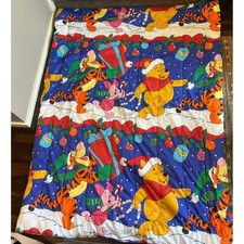 Vintage Winnie the Pooh Christmas Quilted Blanket Tigger Piglet 83 Tall 61 Wide