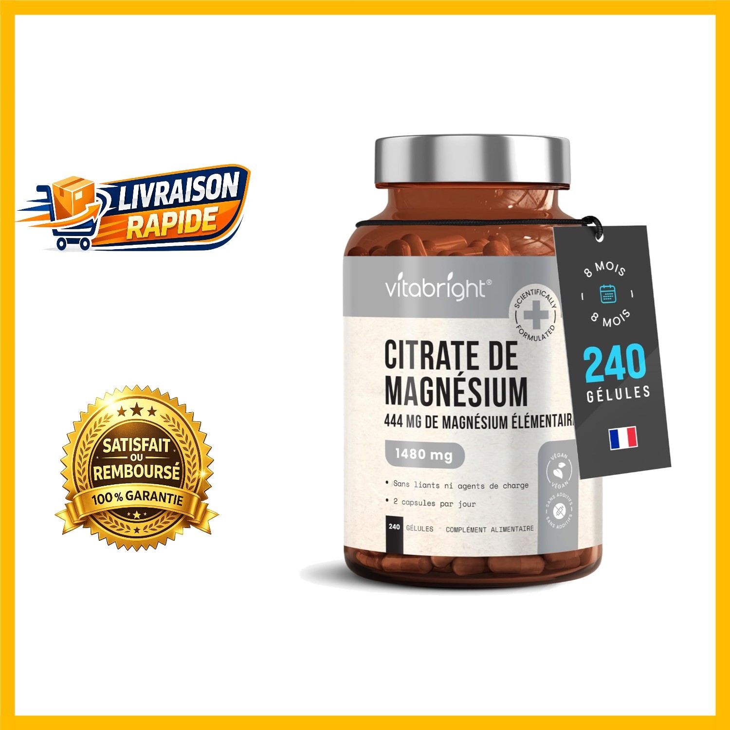 Citrate de Magnésium 222 mg pour Sportifs et Actifs | 240 Gélules