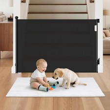 Retractable Baby Gate for Stairs, 55" Wide Mesh Baby Gate or Dog Gate, Safety...