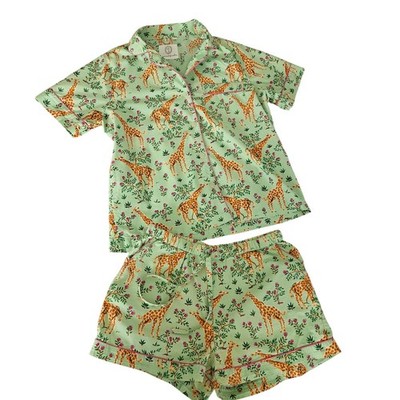 PrintFresh Grazing Giraffes Short Sleep Set   Sage EUC Sz S Anthropologie