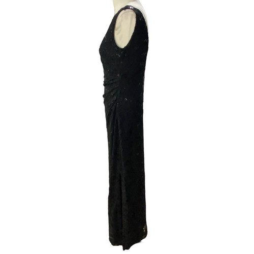 Ralph LAUREN Elegant Black Evening Gown Full-length strech sequin lace size 2 - Picture 4 of 12