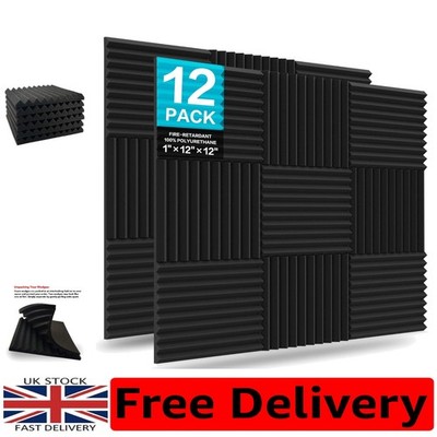 Schwarze Akustikschaumstoffplatten mit hoher Dichte - 12er-Pack für Studios & Heimkinos