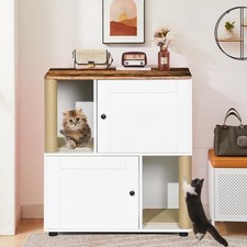 Double Cat Litter Box Enclouse Cabinet 2 Cats with Scratch Post and Litter Mat