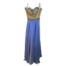 Sherri Hill Women Gown Beaded Sequin Bodice Blue Chiffon Skirt 00