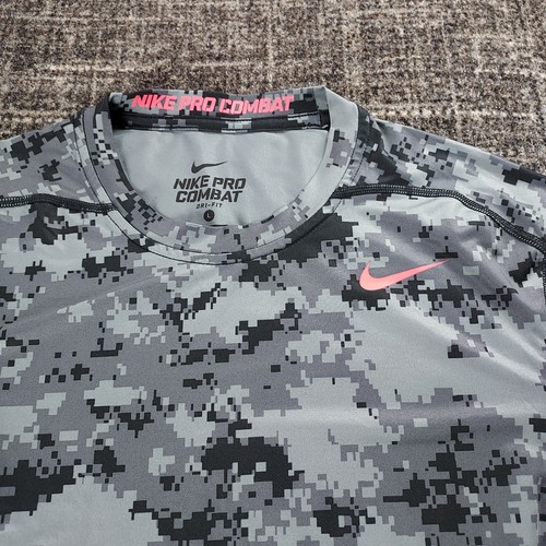 Nike Pro Combat Womens Gray Camo Compression T Shirt Size Large Activewear - Picture 6 of 11