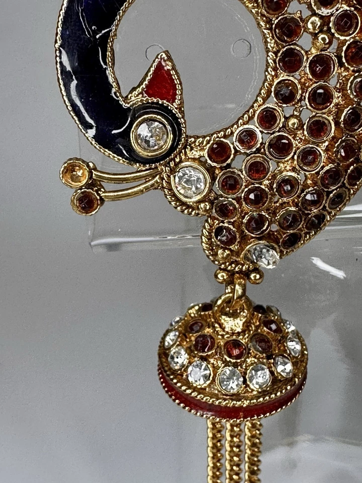 Meenakari Kundan Navaratri Season Gold Tone & Enamel Dangle Peacock Earring - Image 4 of 4