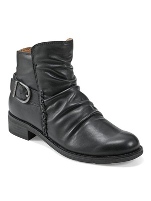 EARTH Womens Black Hi-Lo Naira Round Toe Block Heel Leather Booties 10 M