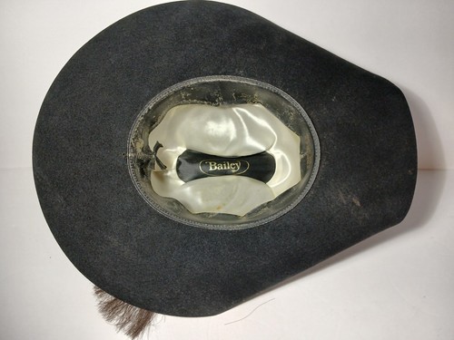 Size 7 1/8 7 1/4 Vintage Bailey Cowboy Hat Fur Felt Cowboy Hat Black Cowboy Hat - Picture 12 of 24