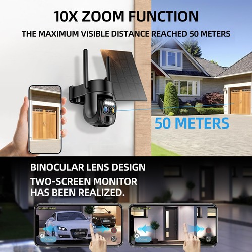 Hawkray Pannel Solar Wireless Outdoor Security Camera, Dual-Lens, 10xZoom, 2K... - Picture 2 of 8