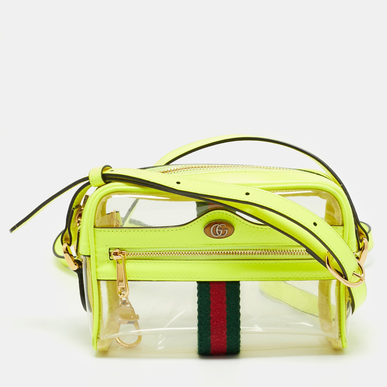 Gucci Ophidia Mini Crossbody Bag in Neon Green Leather and PVC
