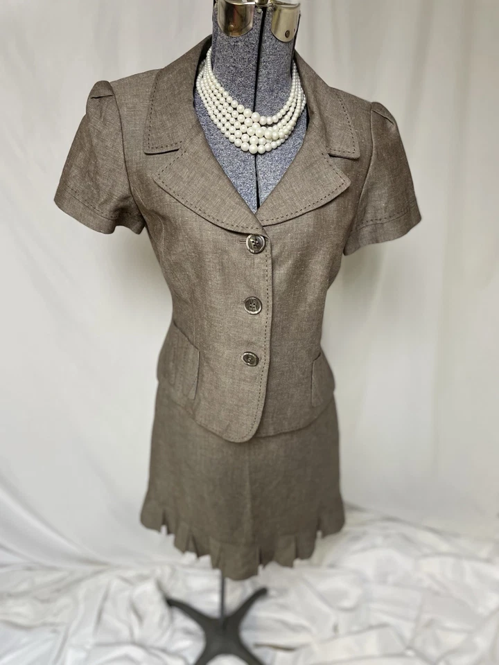 NUEVO Traje Falda Tahari ASL Talla 6 Conjunto de Dos Piezas Bolsillos Lujoso Lino Ligero Foto 3 de 4