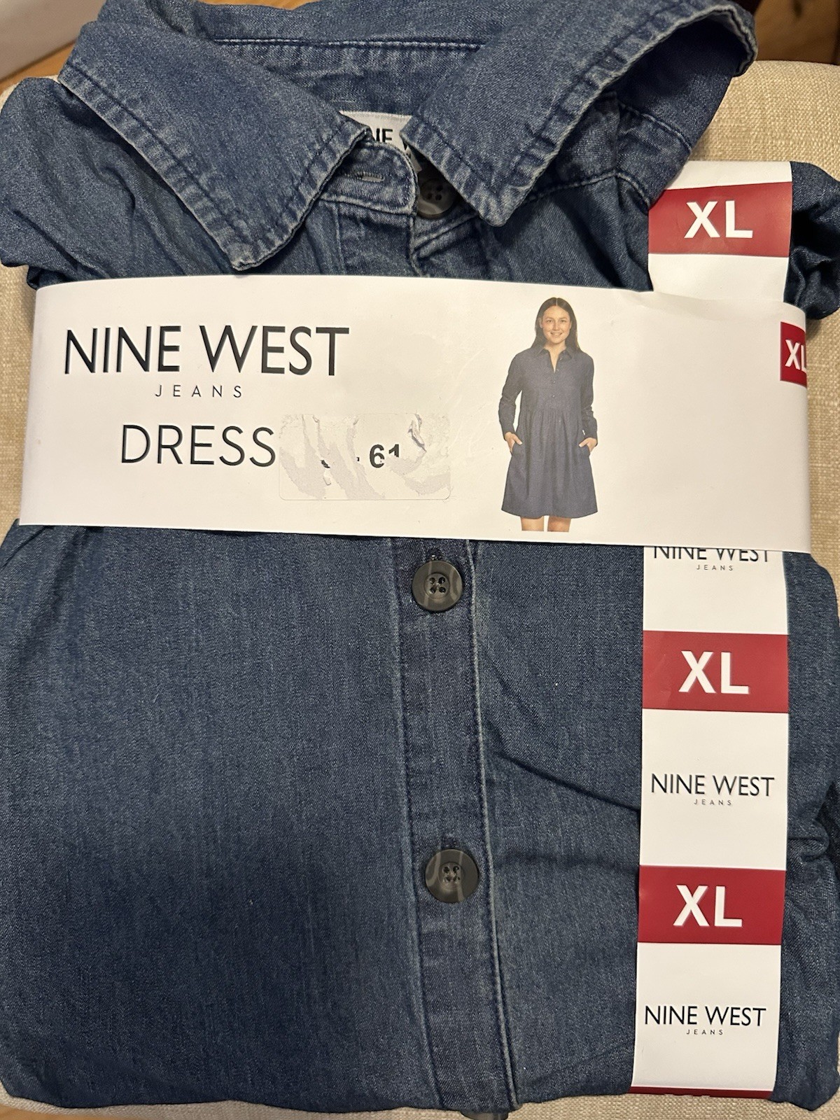 Nine West Jeans Women's Blue Solid Denim Button Front Collared Shirt Dress XL