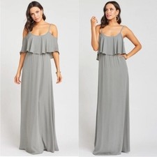 NWT Show Me Your Mumu Caitlin Ruffle Maxi Dress XS Bridesmaid  Charcoal Crisp