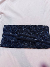 Black Floral Beaded Sequin Clutch Evening Bag Snap Closure Lined Silver Hardware