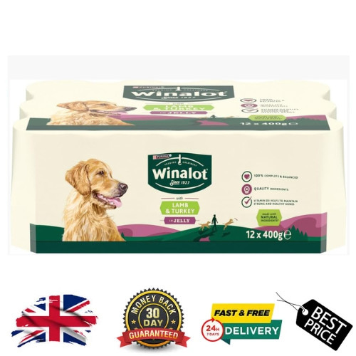 WINALOT Wet Dog Food Turkey & Lamb 12x400g Cans Mixed in Jelly Adult Dog Food