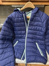 Mini Boden Kids 11/12 Packaway Puffer Jacket Blue Unisex Lightweight Warm Hood